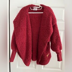 Cozy Open-Front Red Sherpa Cardigan
